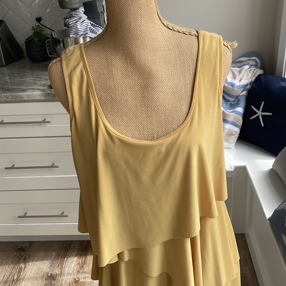 Joseph Ribkoff Mustard color layered ruffle  dress - Picture 3 of 9